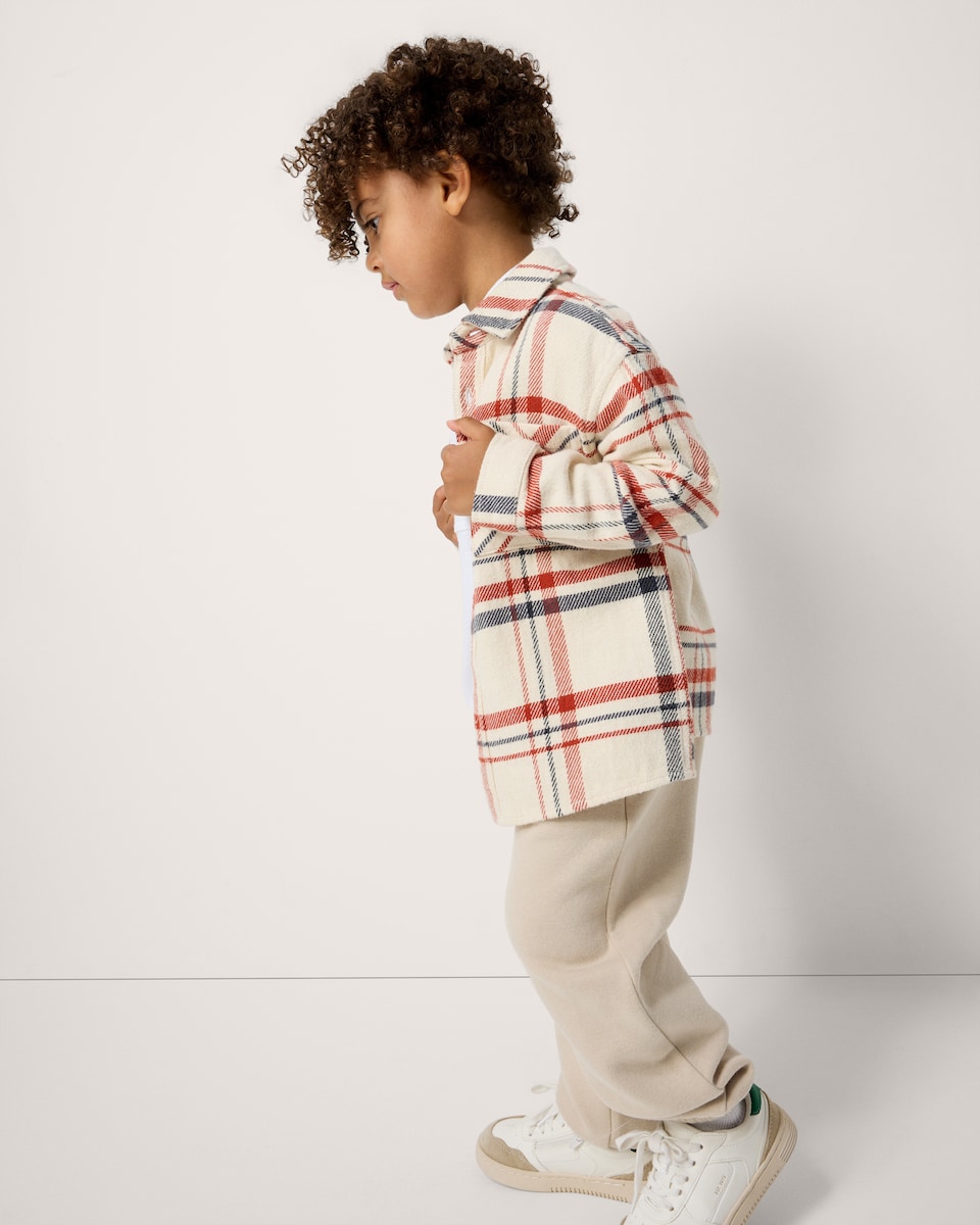 image 1 of F&F Boys Pure Cotton Checked Shirt in Cream