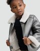 image 1 of F&F Girls Faux Leather Shearling Collar Aviator Jacket in Silver