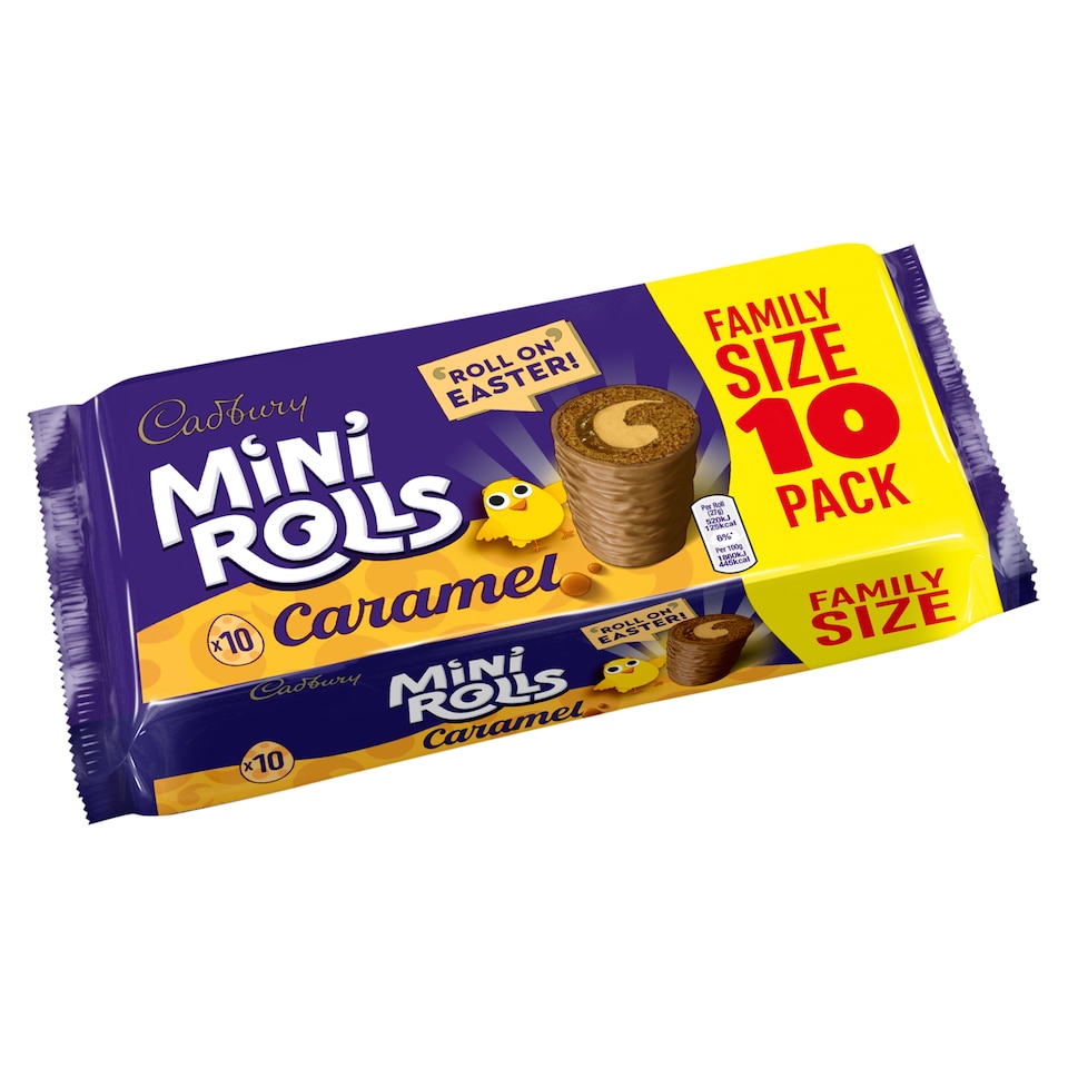 image 1 of Cadbury Milk Chocolate Caramel Mini Rolls Cakes 10 pack