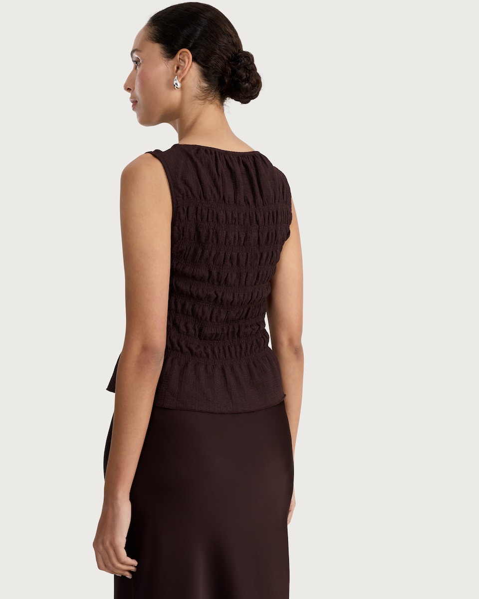 image 1 of F&F Textured Sleeveless Smock Top in Chocolate