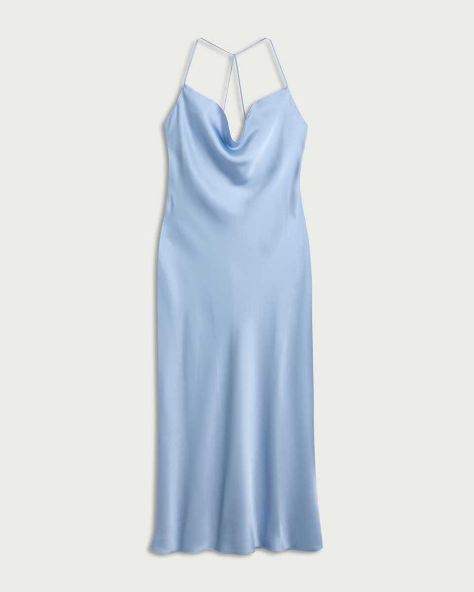 image 1 of F&F Satin Cowl Neck Maxi Dress in Blue