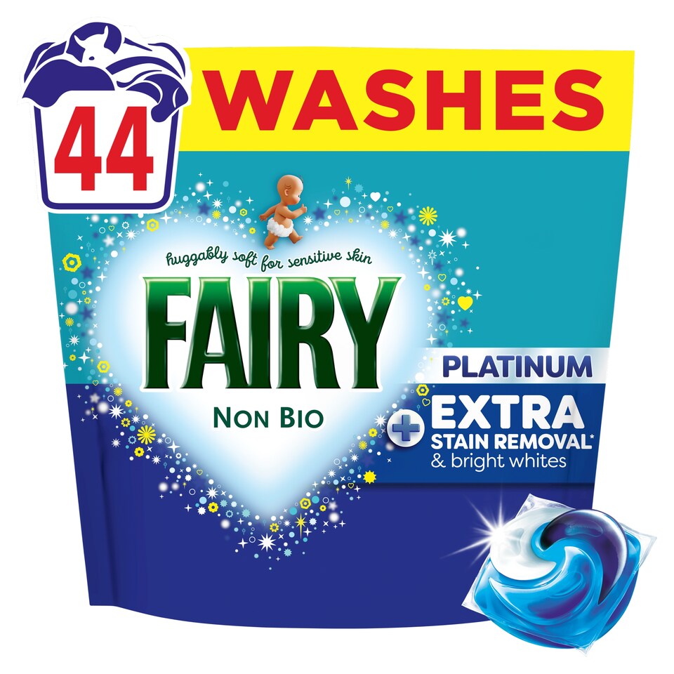 image 1 of Fairy Non Bio Platinum Washing Pods Extra Stain Removal 44 Washes 1095.6g