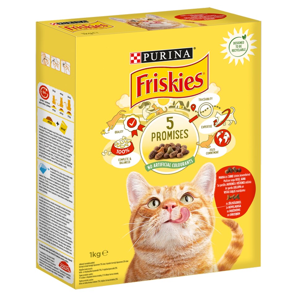 Purina Friskies marhával, csirkével és zöldségekkel száraz macskaeledel 1 kg 1. kép