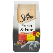 Sheba Fresh & Fine Wet Cat Food Beef & Chicken in Gravy 6x50g