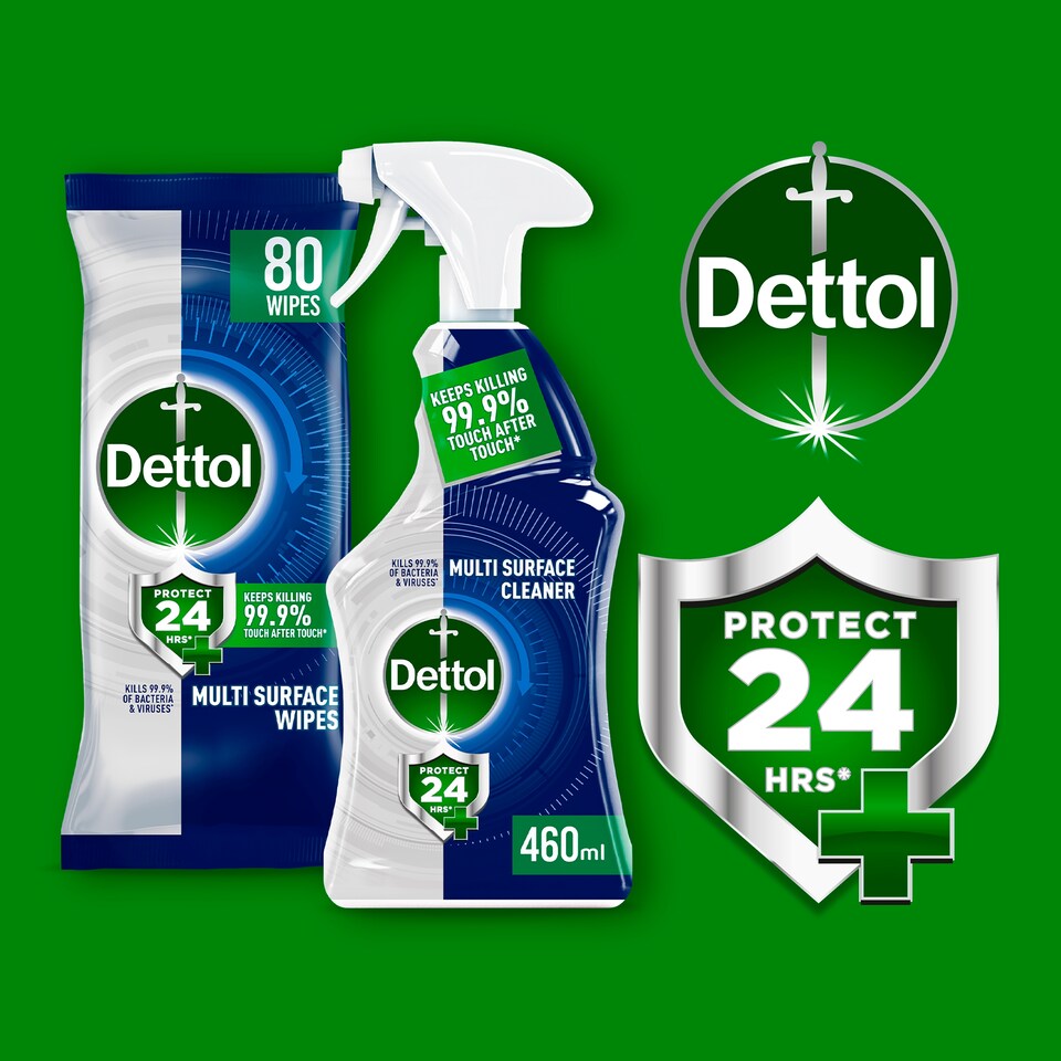 image 1 of Dettol Protect 24 Hour Antibacterial Cleaning Wipes 80 pack