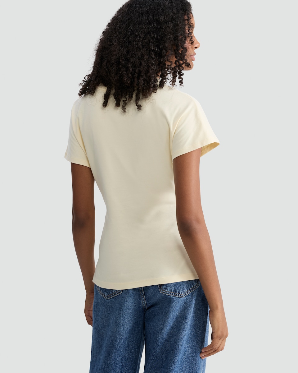 image 1 of F&F Pure Cotton Ruched Side Short Sleeved T-Shirt in Yellow