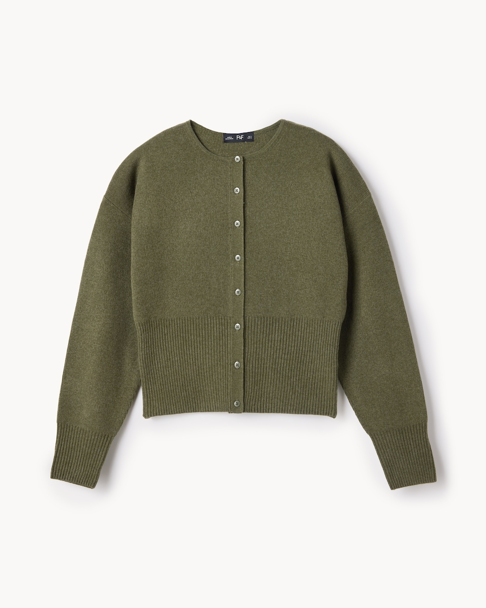 image 1 of F&F Knitted Long Sleeved Cardigan in Olive