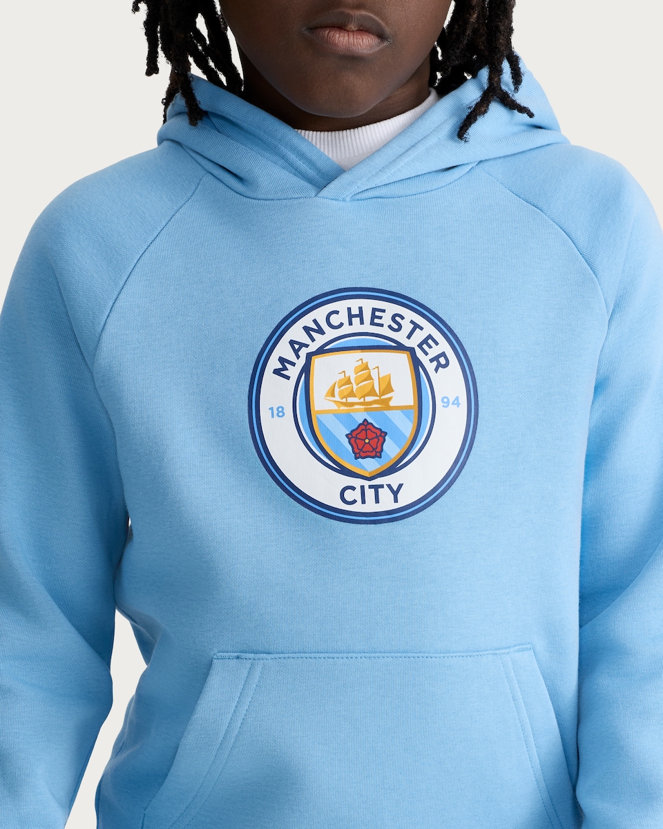 image 1 of Manchester City Logo Cotton Rich Hoodie in Blue