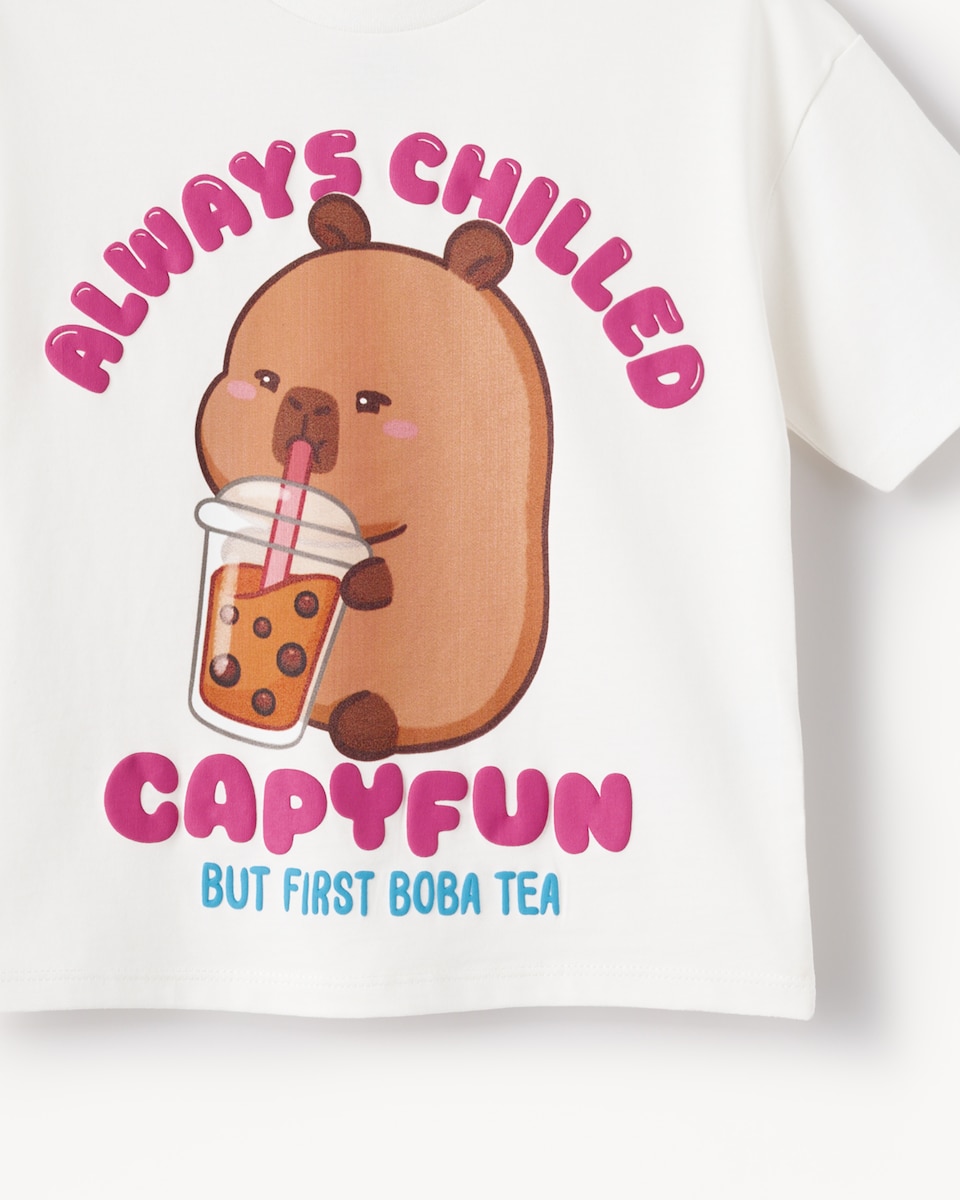 image 1 of Capyfun Pure Cotton Capybara T-Shirt in White