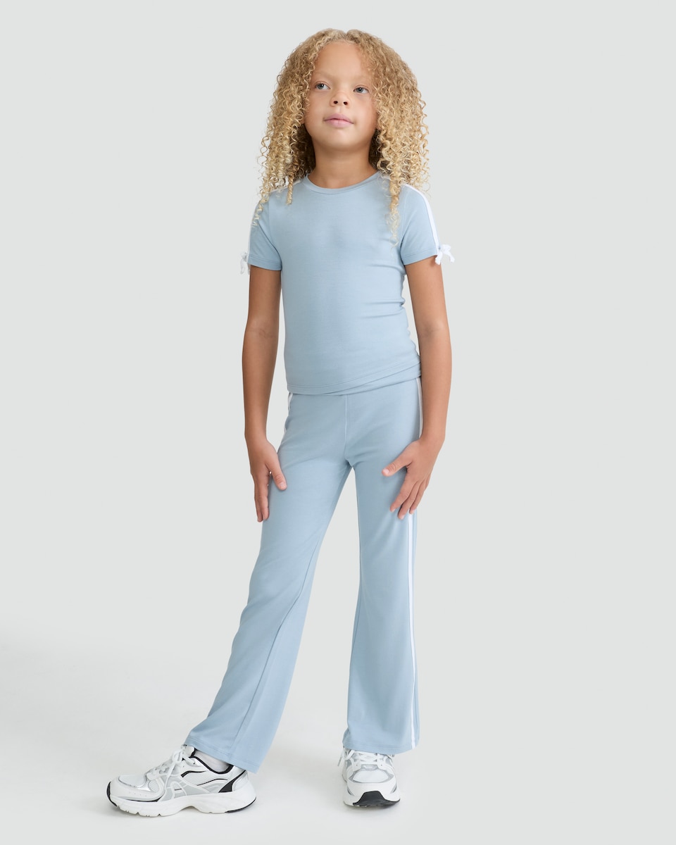image 1 of F&F Girls T-Shirt and Flared Trousers Set in Blue
