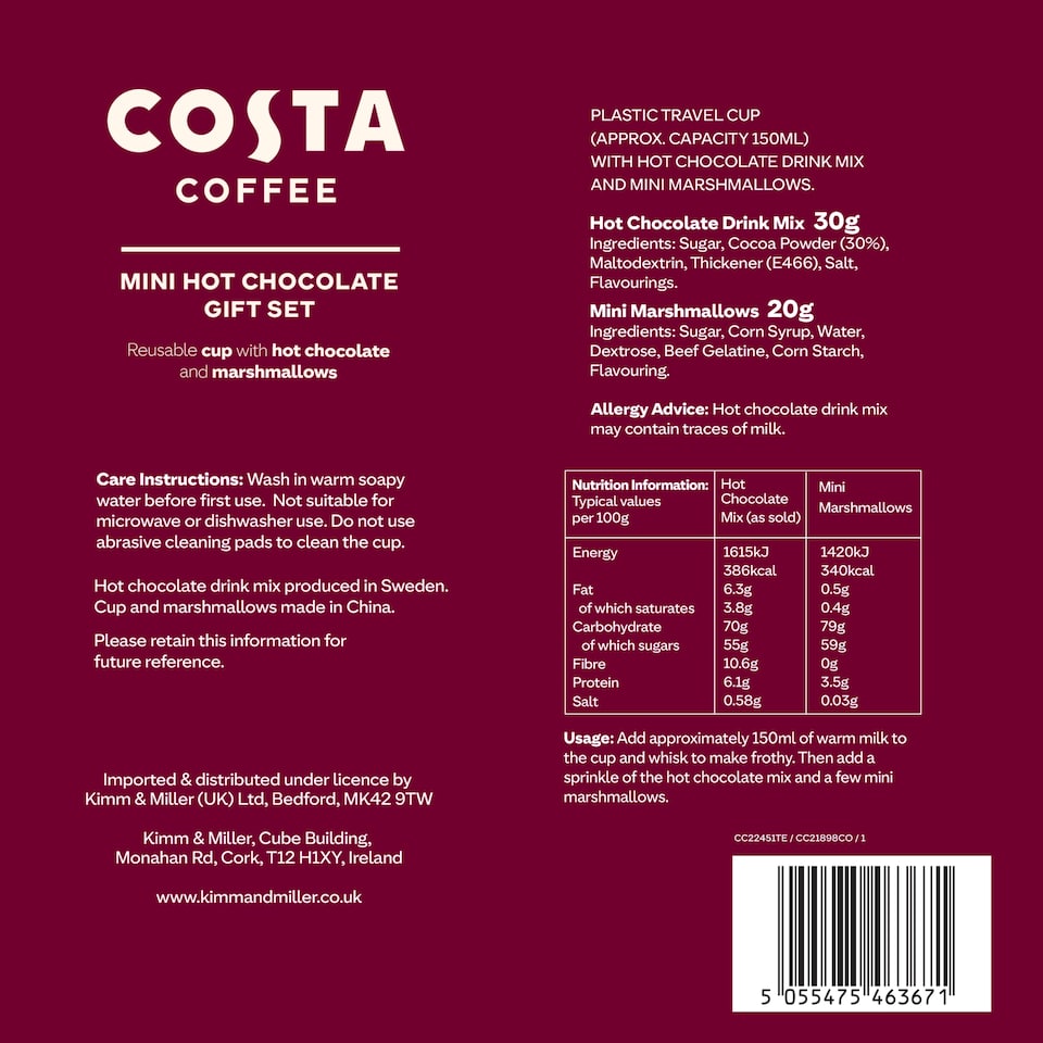 image 1 of COSTA COFFEE MINI HOT CHOCOLATE GIFT SET ASSORTMENT