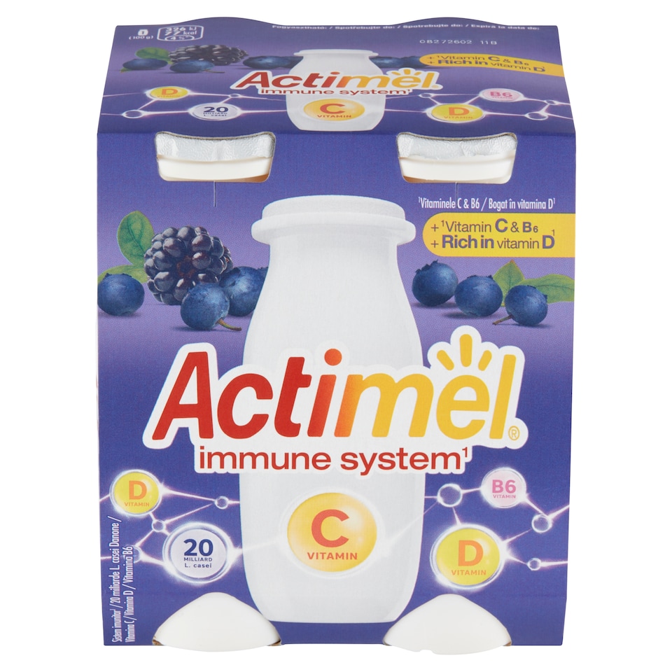 image 1 of Actimel Probiotic Blueberry-Blackberry Drink with Added Vitamin C 4 x 100g
