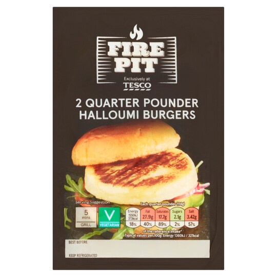Tesco Fire Pit 2 Quarter Pounder Halloumi Burgers 228G Tesco Groceries