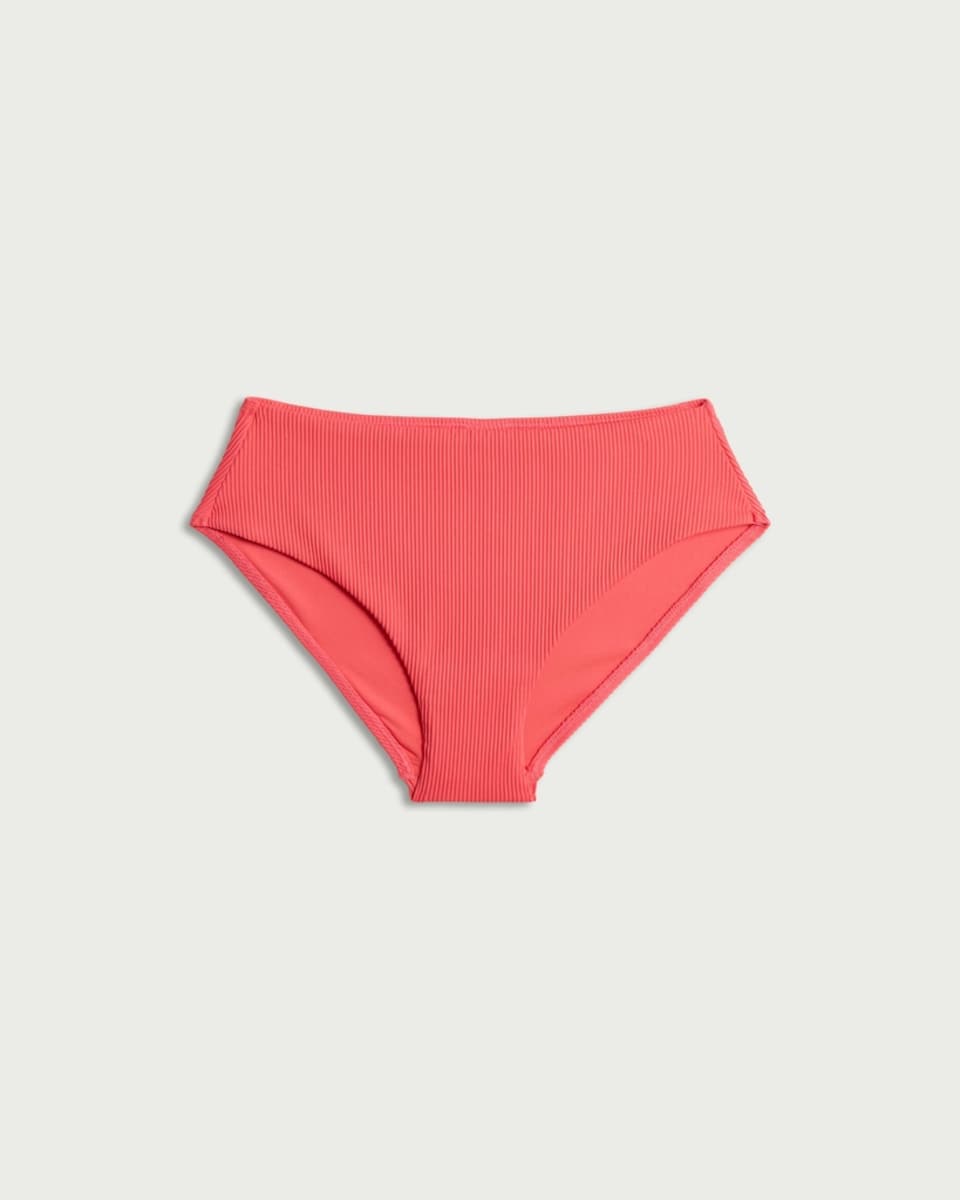 image 1 of F&F Ribbed Textured High Waisted Bikini Bottoms in Pink