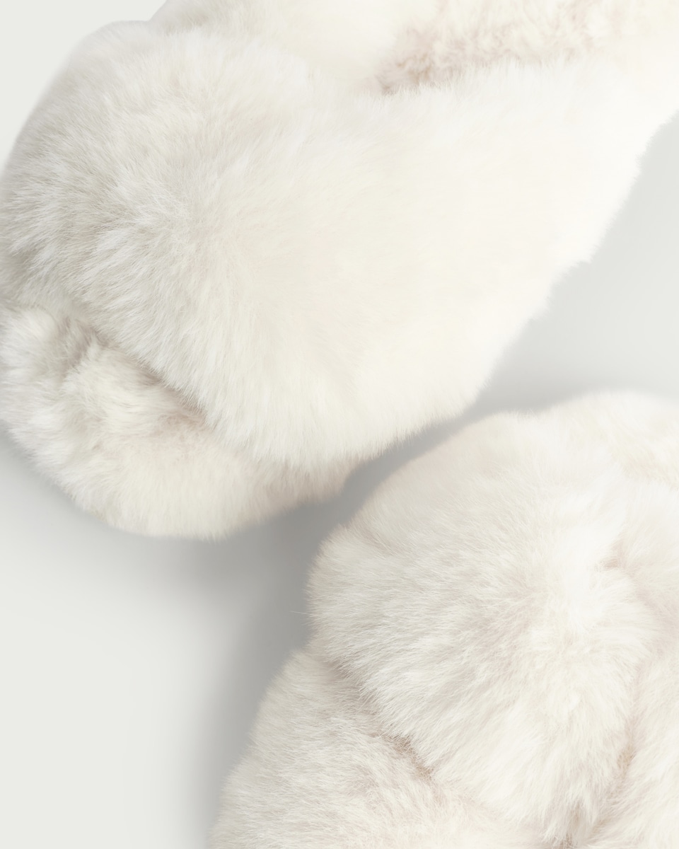 image 1 of F&F Faux Fur Crossover Slippers in Cream