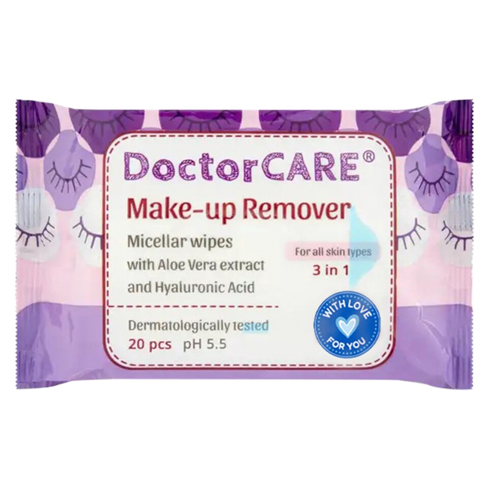DoctorCare micellás smink lemosó nedves törlőkendő Aloe Vera kivonattal és hialuronsavval 20 db