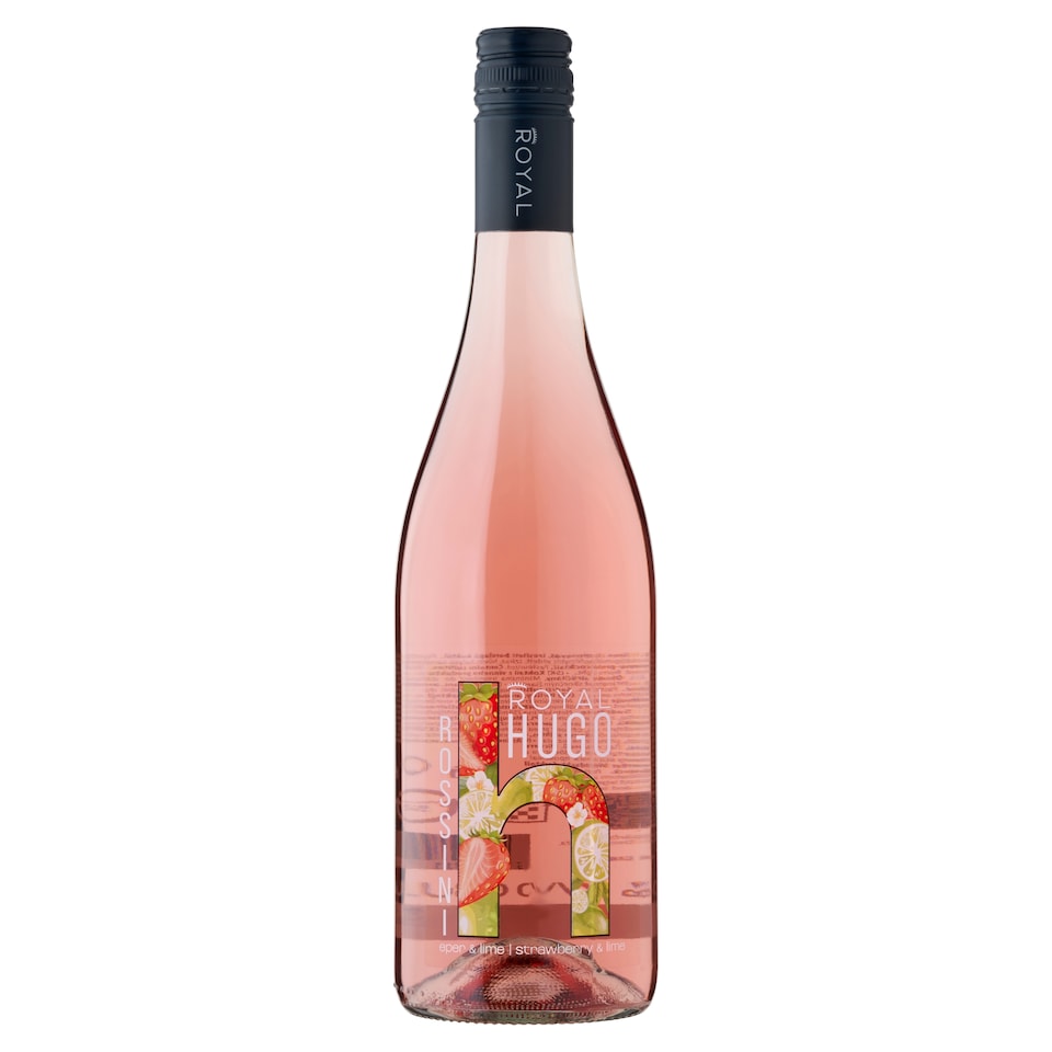 Royal Hugo Rossini eper és lime ízű, szénsavas, ízesített boralapú koktél 7,3% 750 ml  1. kép