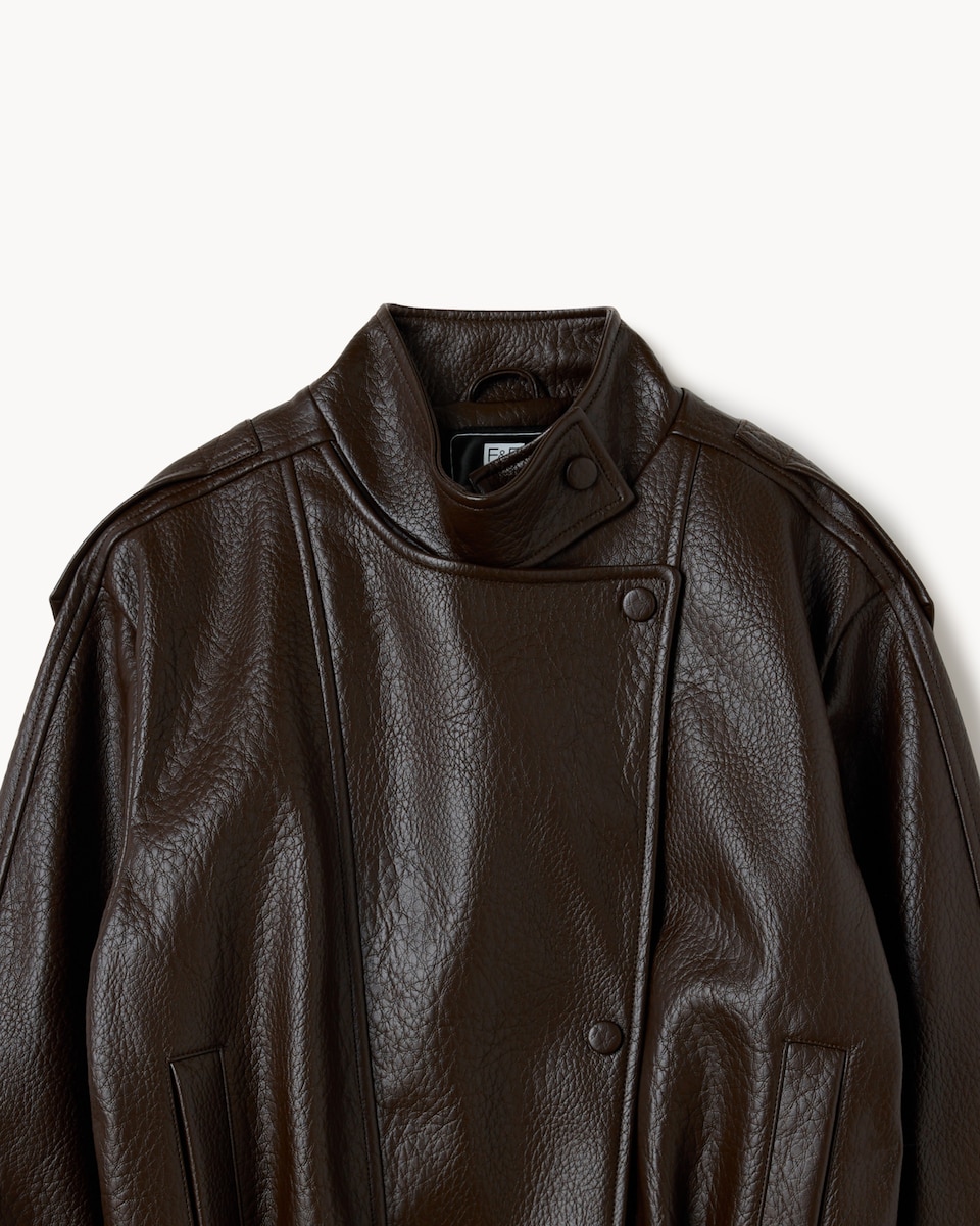 image 1 of F&F Girls Faux Leather Funnel Neck Jacket in Brown