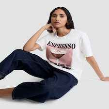 F&F Pure Cotton Espresso Martini Print Oversized T-Shirt in Cream