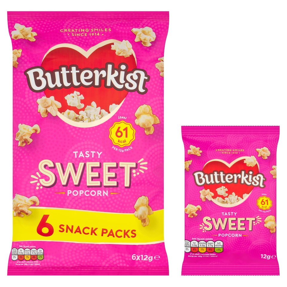 image 1 of Butterkist Cinema Sweet Popcorn 6X12g