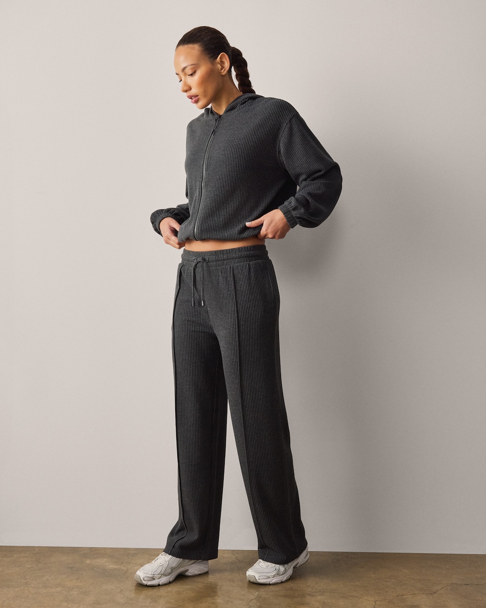 image 1 of F&F Active Ribbed Wide Leg Joggers in Grey Marl