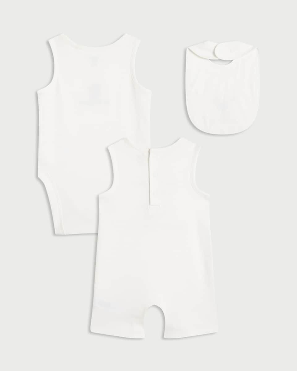 image 1 of F&F Baby 3-Piece Pure Cotton Holiday Romper, Bodysuit and Bib Set in White