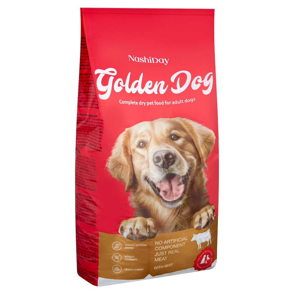 NashiDay Golden Dog teljes értékű száraz állateledel felnőtt kutyák számára marhával 10 kg  1. kép
