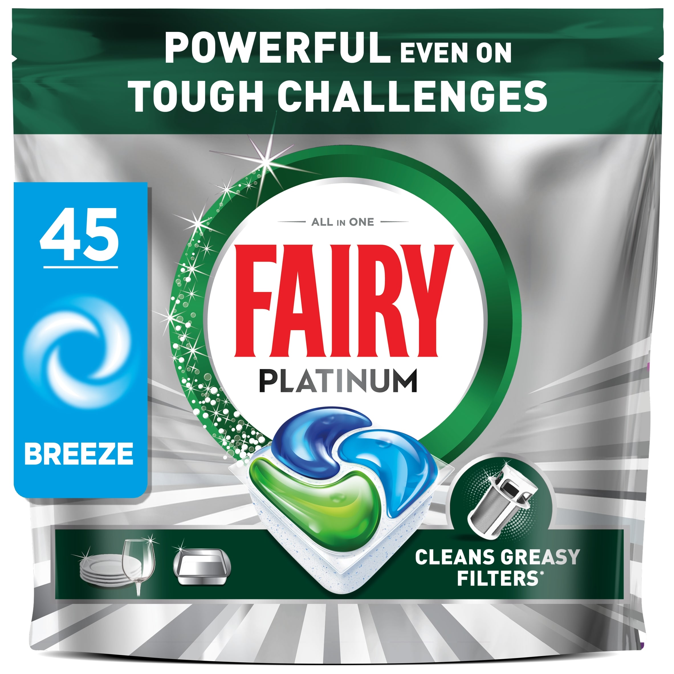 Fairy Platinum All In One 45 Dishwasher Tablets Breeze 671g