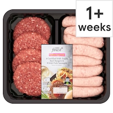 Tesco Finest 4 Certified Irish Angus Beef Burgers and 8 Irish Pork Sausages 1.06kg
