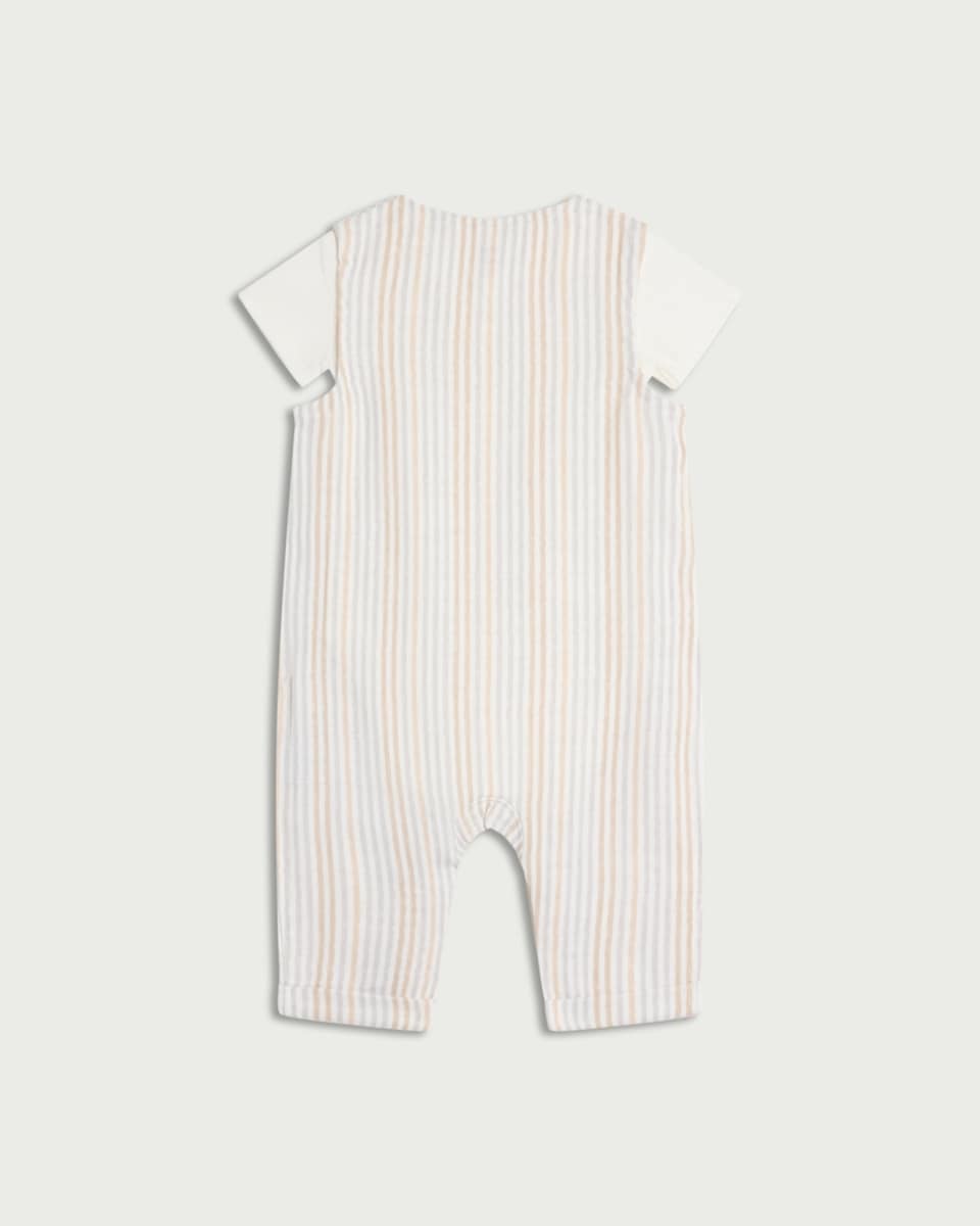 image 1 of F&F Baby 2-Piece Striped Romper and Bodysuit Set in Med Nude