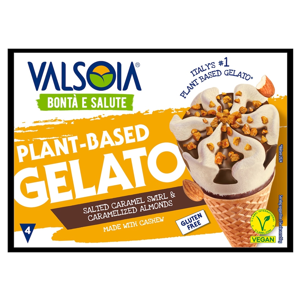 Valsoia Mražený krém na bázi rostlinných složek z kešu ořechů s tekutým slaným karamelem 4 ks 462ml