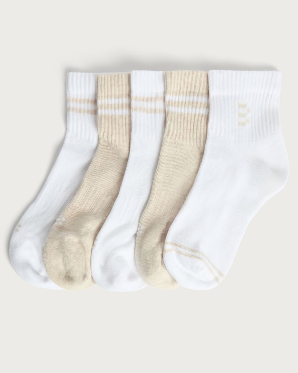 F&F Active 5-Pack Cotton Rich Ribbed Ankle Socks in Neutral