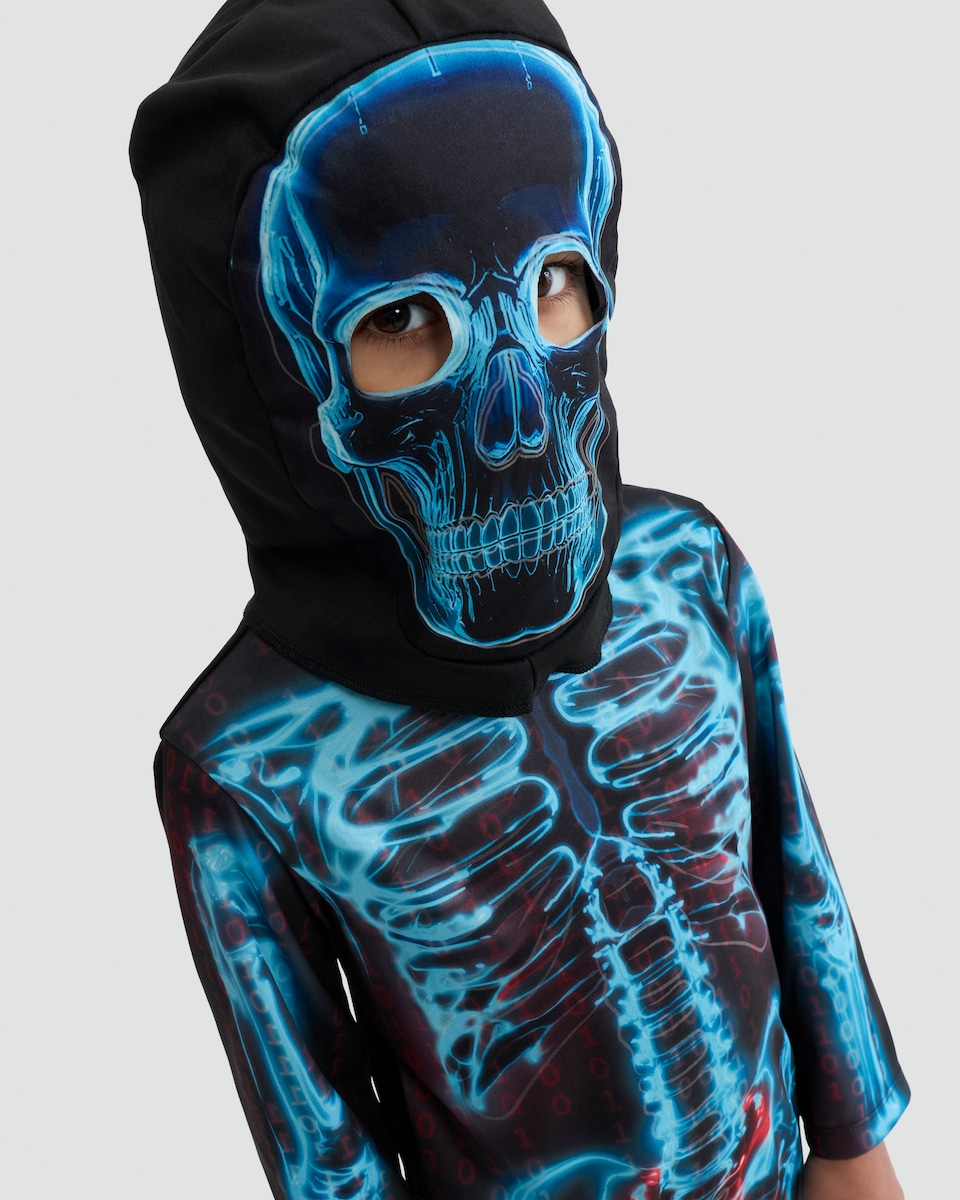 image 1 of F&F Boys 2-Piece X-Ray Skeleton Fancy Dress Costume in Black