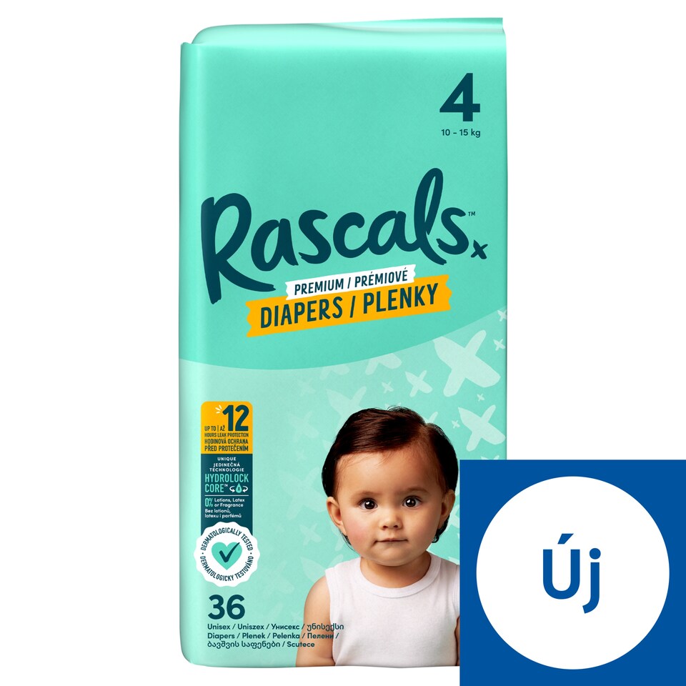 Rascals Premium Unisex pelenka, méret: 4, 10-15 kg, 36 db  1. kép