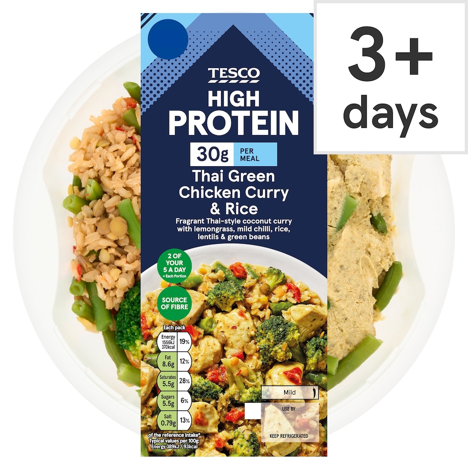 image 1 of Tesco High Protein Thai Green Chicken Curry & Rice 400g