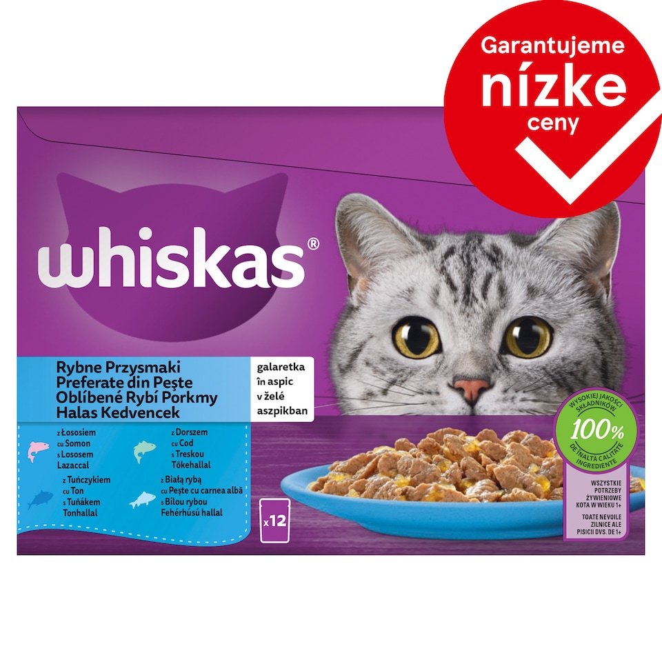 Whiskas 1+ obľúbené rybie pokrmy v želé 12 x 85 g (1,02 kg)