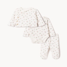 F&F Baby 3-Piece Pure Cotton Pointelle Floral Cardigan, Bodysuit and Leggings Set in White