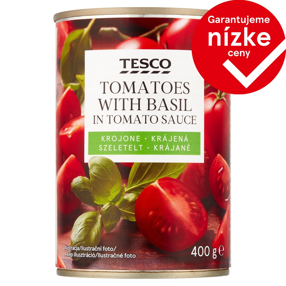 Tesco Krájané paradajky s bazalkou v paradajkovej šťave 400 g