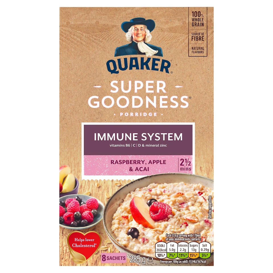 Quaker Oat Super Fruit Raspberry, Apple &Acai Porridge 285G