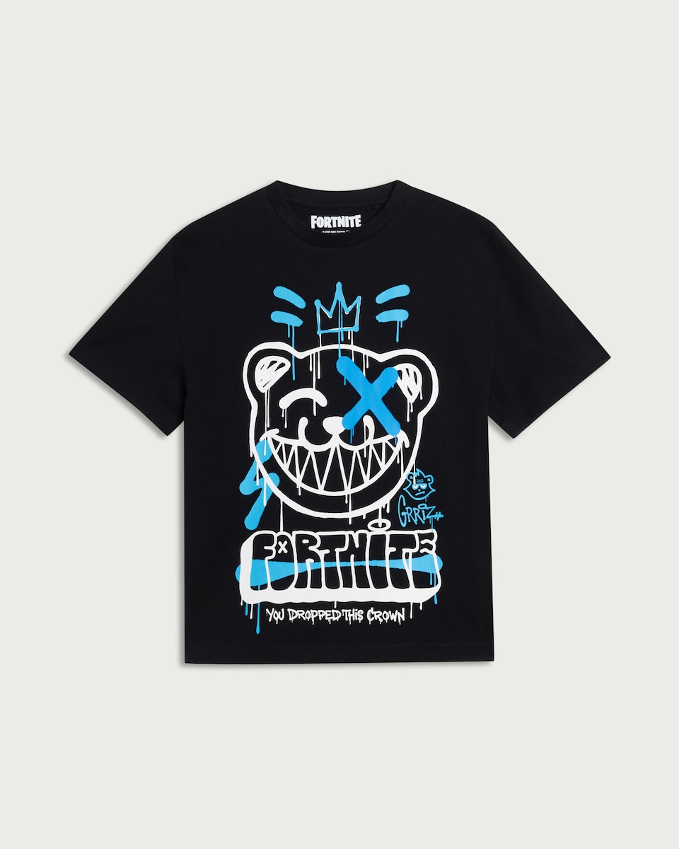 image 1 of Fortnite Pure Cotton Printed T-Shirt in Black