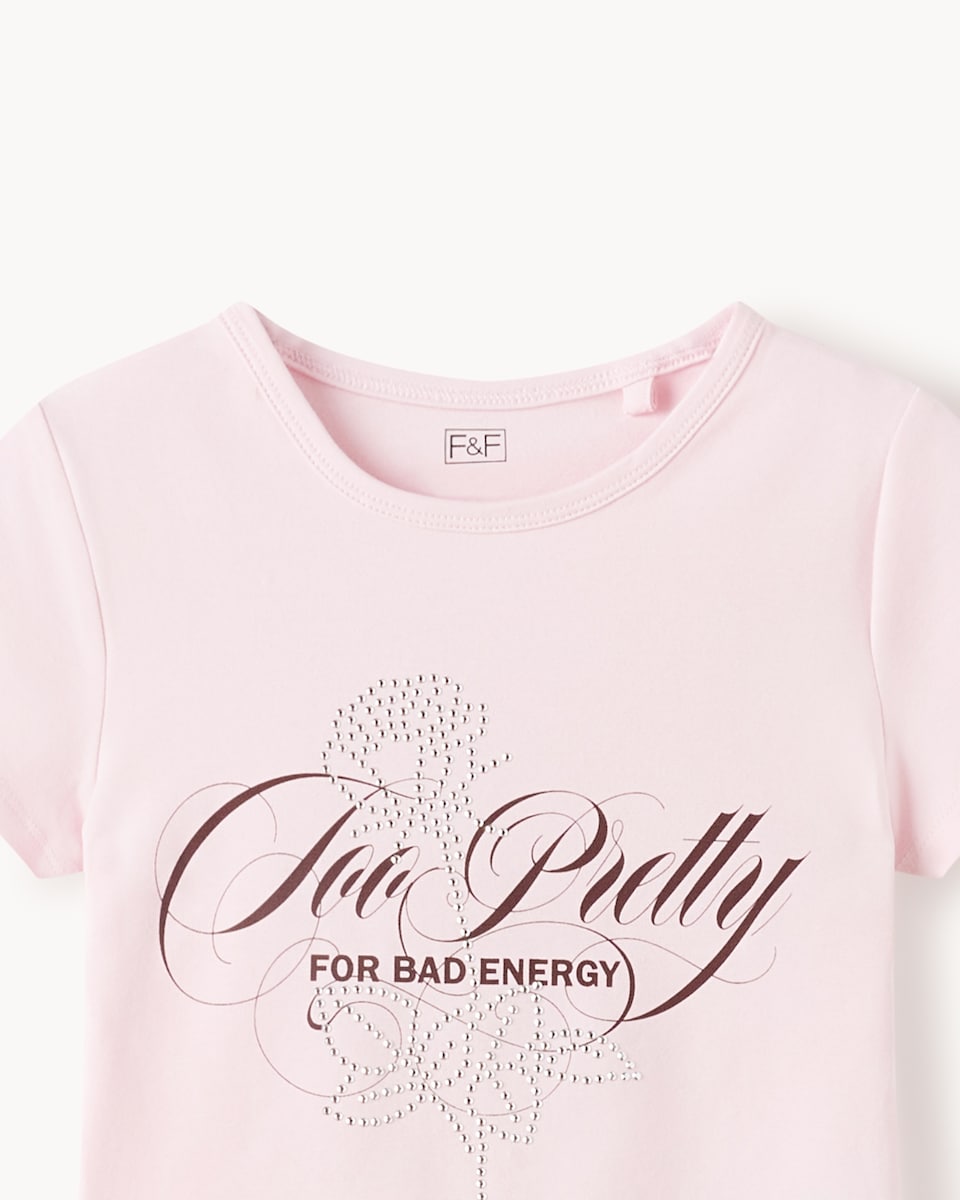 image 1 of F&F Girls Cotton Rich Slogan T-Shirt in Pink