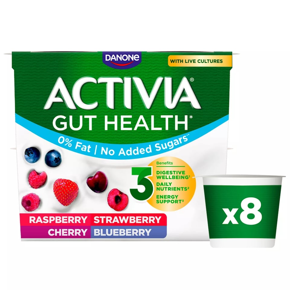 Activia Strawberry & Red Fruit Fat Free Gut Health Yoghurt Multipack 8x115g 