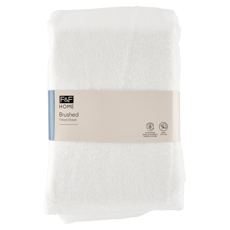 F&F Home Brushed White Fitted Sheet 220 x 200 x 25 cm