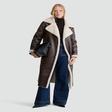 The F&F Edit Double-Breasted Shearling Coat in Brown