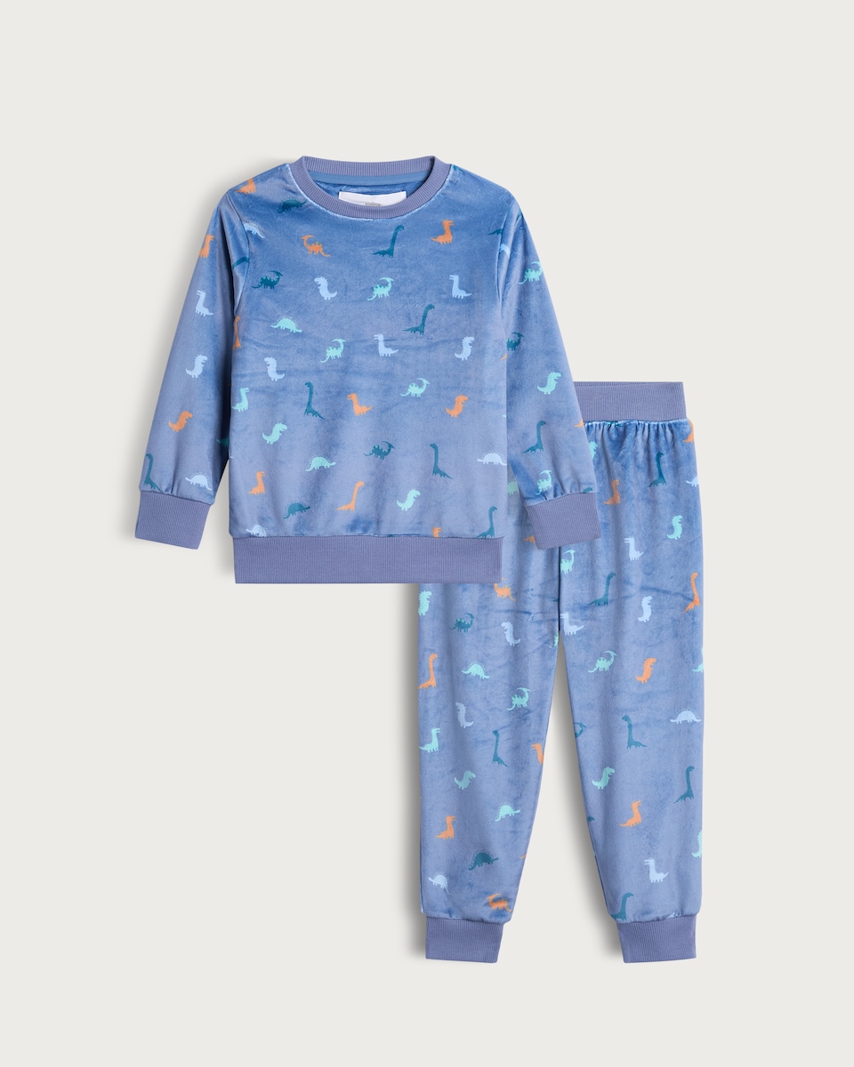 image 1 of F&F Boys Minky Textured Dinosaur Print Pyjama Set in Multi