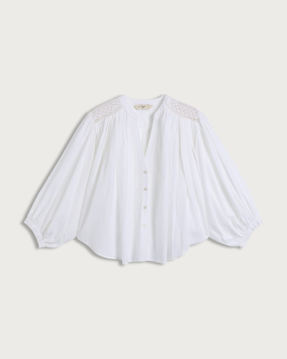 image 1 of F&F Pure Cotton Lace Detail Batwing Blouse in White