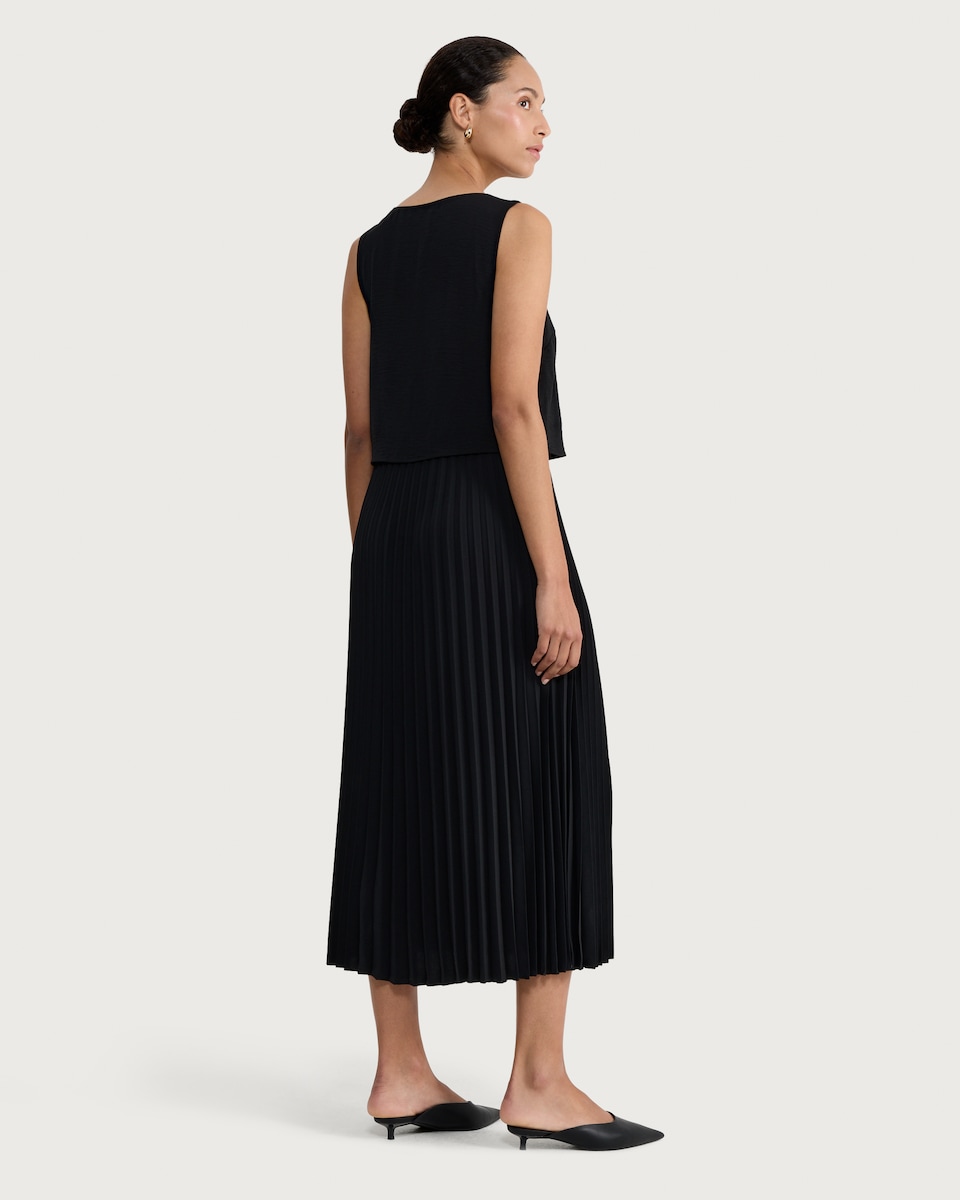 image 1 of F&F Button Front Pleated Sleeveless Midi Dress in Black