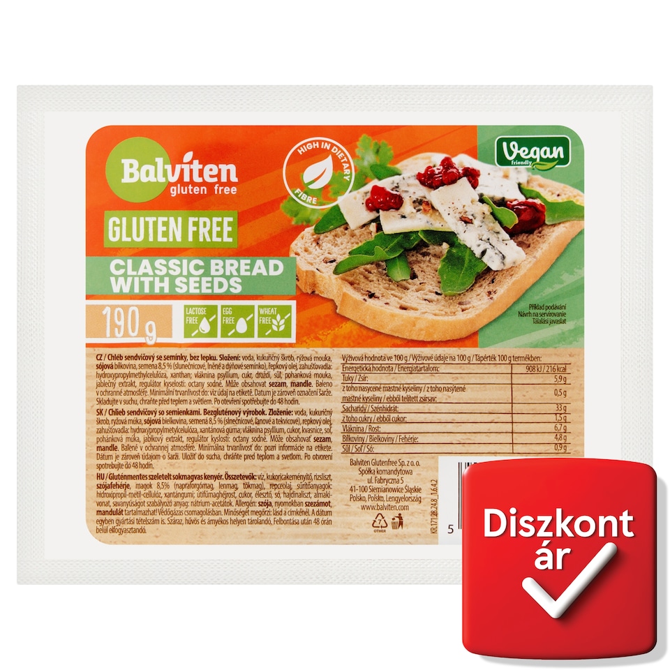 Balviten gluténmentes vegán szeletelt sokmagvas kenyér 190 g  1. kép