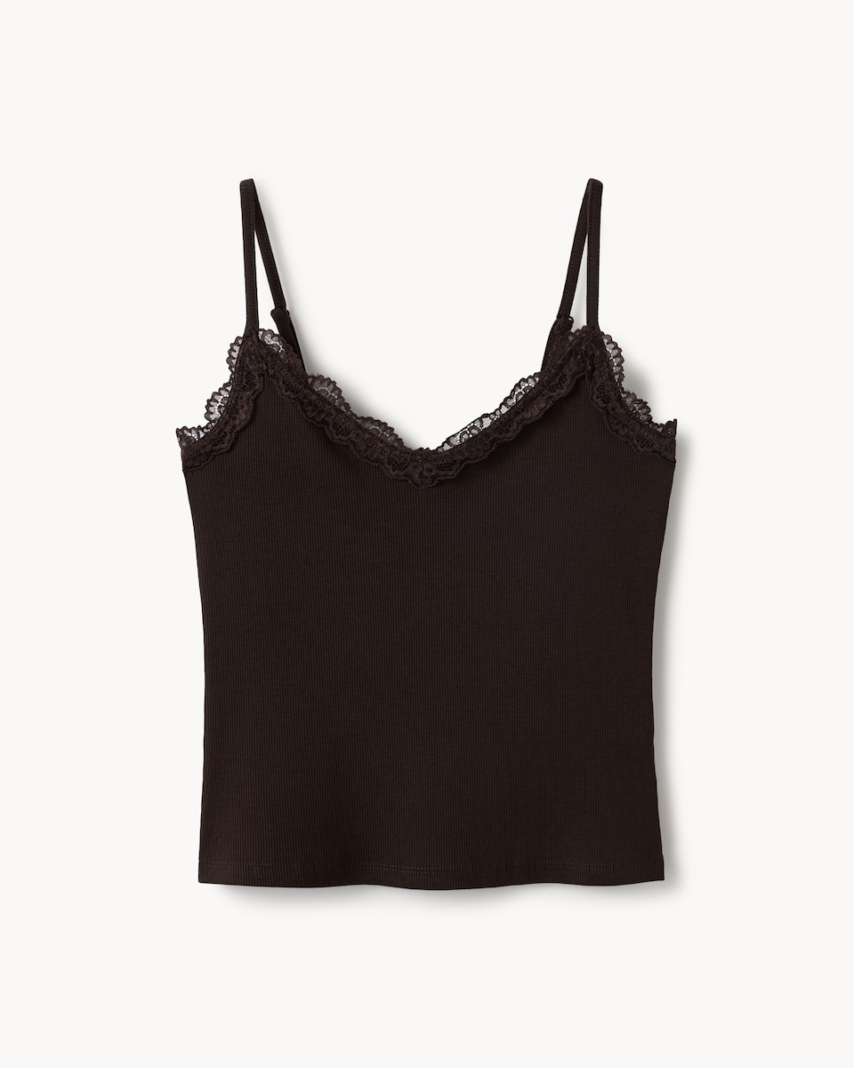 image 1 of OH ME OH MY Cotton Rich Lace Trim Vest in Chocolate