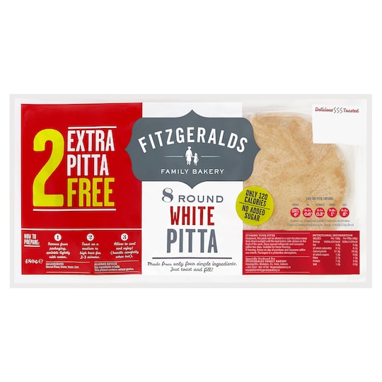 Fitzgeralds Round White Pitta 8 Pack Tesco Groceries